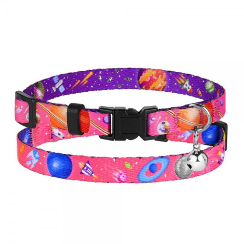 Нашийник BronzeDog Urban Cosmos, для котів, нейлоновий, дзвіночок, рожевий, 18-28×1 см