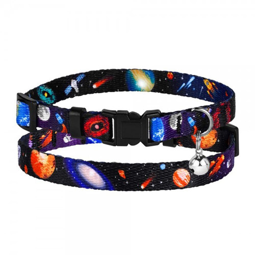 Нашийник BronzeDog Urban Cosmos, для котів, нейлоновий, дзвіночок, чорний, 18-28×1 см