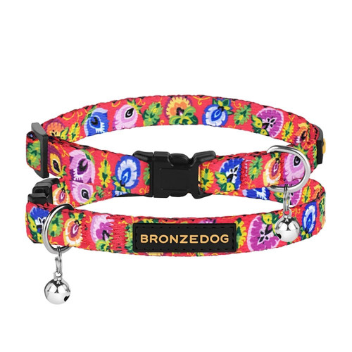 Нашийник BronzeDog Urban Folk, для котів, нейлоновий, дзвіночок, фастекс пластиковий, кораловий, 18-28×1 см