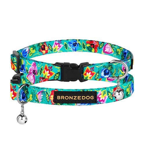 Нашийник BronzeDog Urban Folk, для котів, нейлоновий, дзвіночок, фастекс пластиковий, ментоловий, 18-28×1 см
