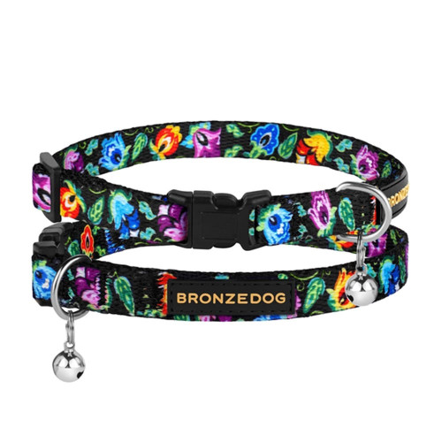 Нашийник BronzeDog Urban Folk, для котів, нейлоновий, дзвіночок, фастекс пластиковий, чорний, 18-28×1 см
