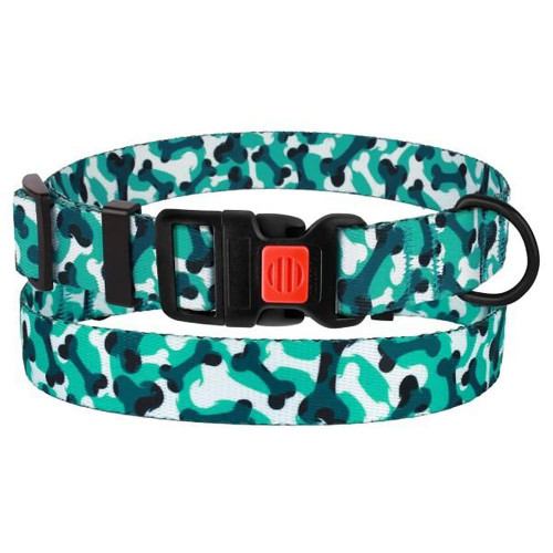 Нашийник BronzeDog Urban Camo, для собак, нейлоновий, фастекс пластиковий, бірюзовий, 35-53×2.5 см