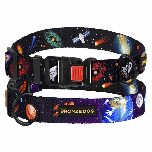 Нашийник BronzeDog Urban Cosmos, для собак, нейлоновий, фастекс пластиковий, чорний, 30-40×2 см