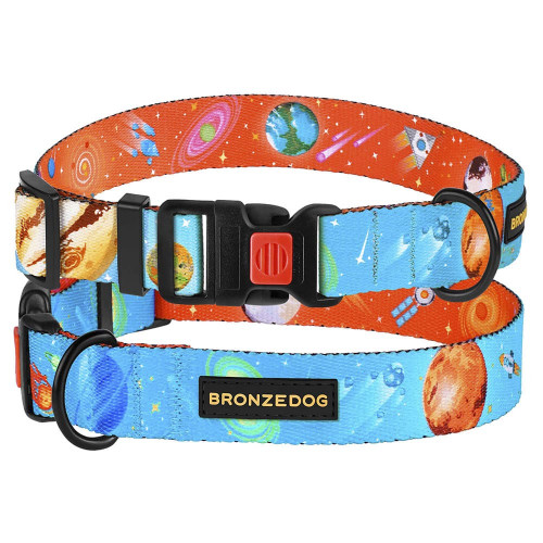 Ошейник BronzeDog Urban Cosmos, для собак, нейлоновый, фастекс пластиковый, голубой, 43-66×2.5 см