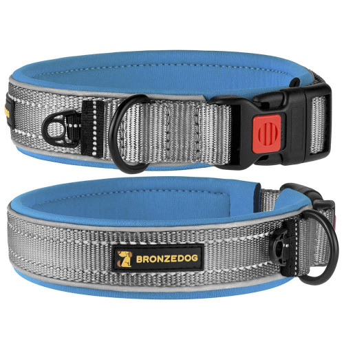 Ошейник BronzeDog Sport, для собак, неопрен, фастекс пластик, серо-голубой, 36-43×2 см