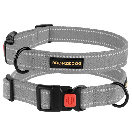 Нашийник BronzeDog Cotton, для собак, брезент, світловідбиваючий, фастекс пластик, сірий, 25-33×1.6 см
