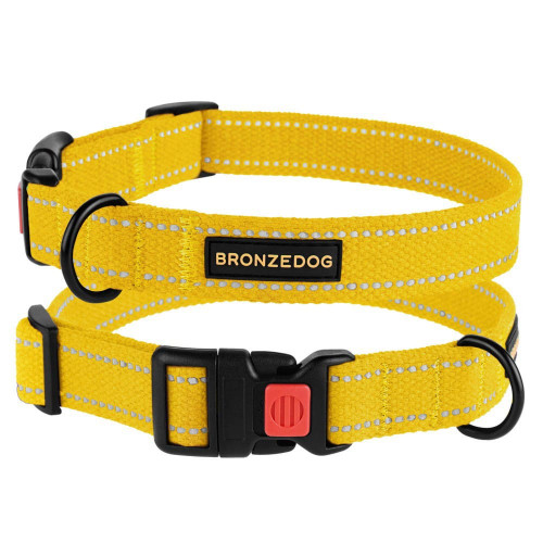 Нашийник BronzeDog Cotton, для собак, брезент, світловідбиваючий, фастекс пластик, жовтий, 30-40×2 см