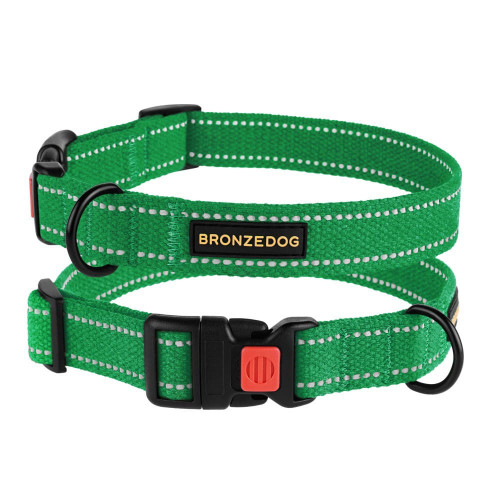 Ошейник BronzeDog Cotton, для собак, брезент, светоотражающий, фастекс пластик, изумрудный, 35-53×2.5 см