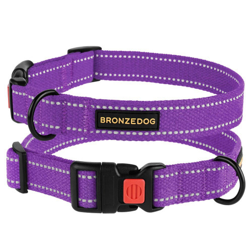 Нашийник BronzeDog Cotton, для собак, брезент, світловідбиваючий, фастекс пластик, фіолетовий, 43-66×2.5 см