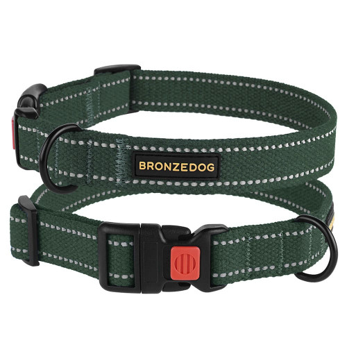 Нашийник BronzeDog Cotton, для собак, брезент, світловідбиваючий, фастекс пластик, зелений, 25-33×1.6 см