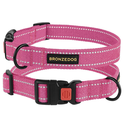 Нашийник BronzeDog Cotton, для собак, брезент, світловідбиваючий, фастекс пластик, рожевий, 30-40×2 см