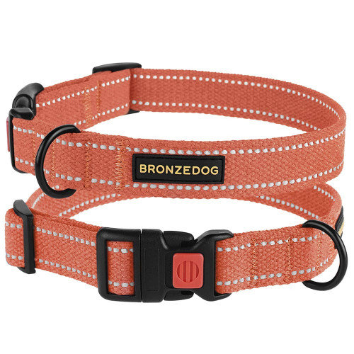Нашийник BronzeDog Cotton, для собак, брезент, світловідбиваючий, фастекс пластик, помаранчевий, 43-66×2.5 см