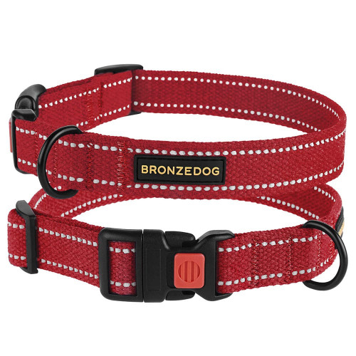 Нашийник BronzeDog Cotton, для собак, брезент, світловідбиваючий, фастекс пластик, червоний, 43-66×2.5 см