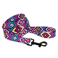 Поводок BronzeDog Tribal для собак, нейлон, принт гуцульский, фиолетовый, 152×1.6 см