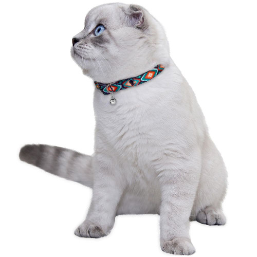 Нашийник BronzeDog Urban, для котів, нейлоновий, дзвіночок, принт ромби, 18-28×1 см