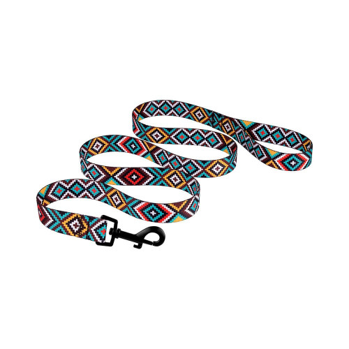 Повідець BronzeDog Tribal для собак, нейлон, принт гуцульський, ментоловий, 152×2 см