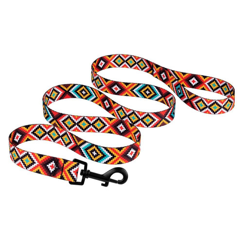 Повідець BronzeDog Tribal для собак, нейлон, принт гуцульський, помаранчевий, 152×2.5 см