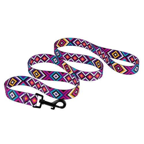 Повідець BronzeDog Tribal для собак, нейлон, принт гуцульський, фіолетовий, 152×2.5 см