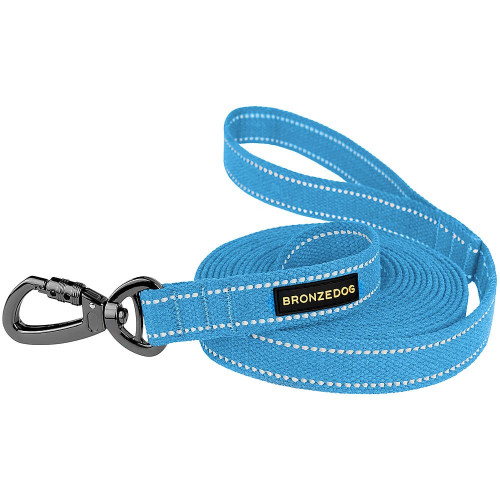 Повідець BronzeDog Cotton для собак, брезент з карабіном на замку, блакитний, 300×2 см