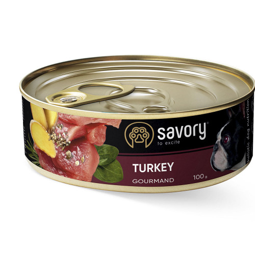 Вологий корм для дорослих собак Savory, з індичкою, 100 г
