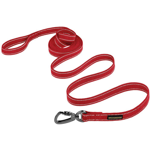 Повідець BronzeDog Cotton для собак, брезент з карабіном на замку, червоний, 300×2.5 см