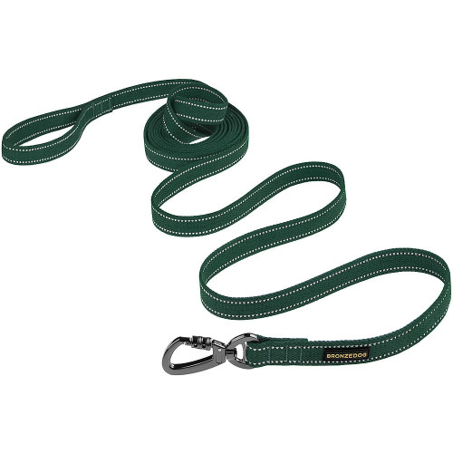 Повідець BronzeDog Cotton для собак, брезент з карабіном на замку, зелений, 500×2.5 см