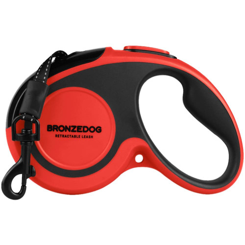 Поводок-рулетка BronzeDog Premium з рефлекторною стрічкою, до 20 кг, червоний, 5 м