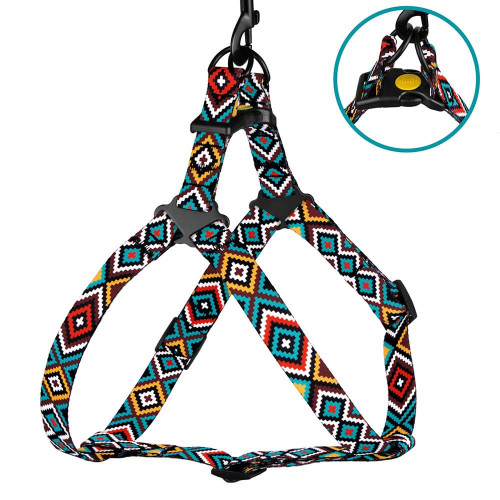 Шлея BronzeDog Tribal для собак, нейлон, принт гуцульський, ментоловий, 40-53 см