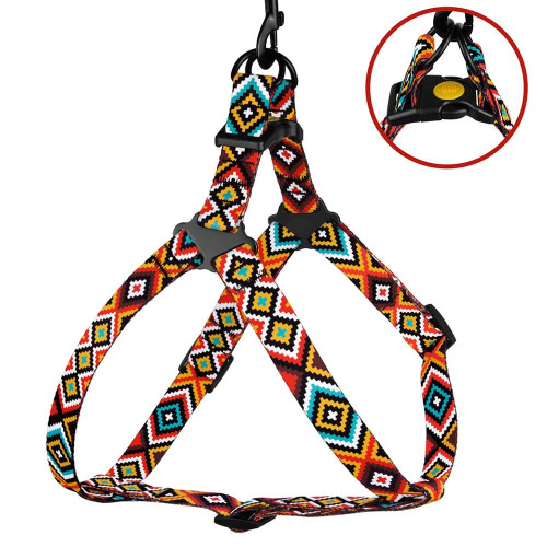 Шлея BronzeDog Tribal для собак, нейлон, принт гуцульський, помаранчевий, 45-60 см