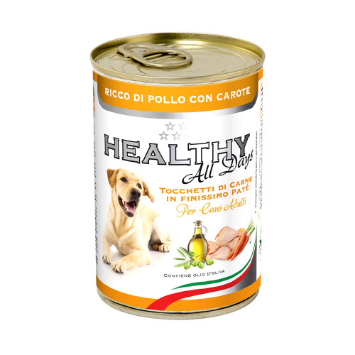 Консерва Healthy All Days, паштет зі шматочками, курятина з морковою, для собак, 400 г