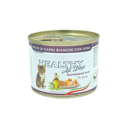 Консерва Healthy All Days монопротеінова, паштет з білим м'ясом та яйцями, для кошенят, 200 г