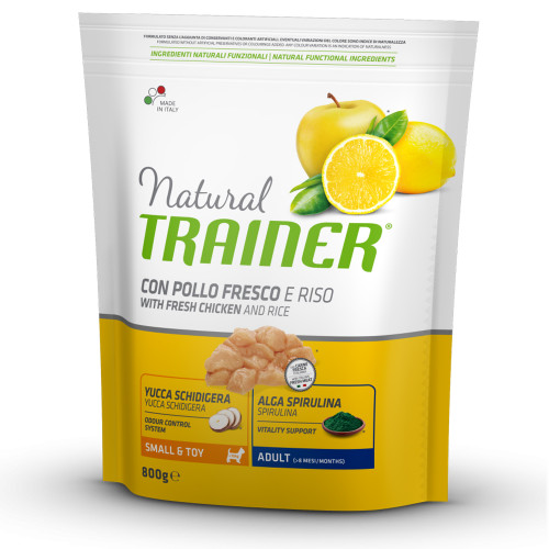 Корм Trainer Natural Super Premium для дорослих собак малих порід, свіжа курка, рис і алое вера, 800 г