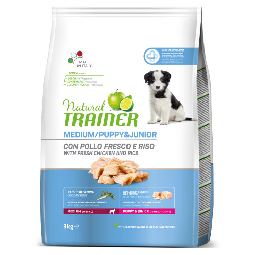 Корм Trainer Natural Super Premium для цуценят середніх порід, до 15 місяців, зміцнює імунну систему, 3 кг