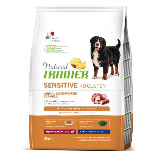 Корм Natural Trainer Dog Sensitive для дорослих собак середніх і великих порід, з качкою, 3 кг