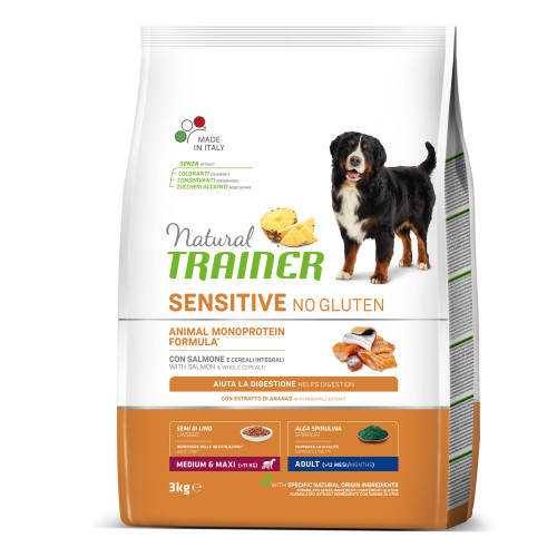 Корм Natural Trainer Dog Sensitive для дорослих собак середніх і великих порід, з лососем, 3 кг