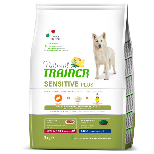 Корм Natural Trainer Dog Sensitive Plus Adult MM для дорослих собак середніх та великих порід, з кроликом, 3 кг