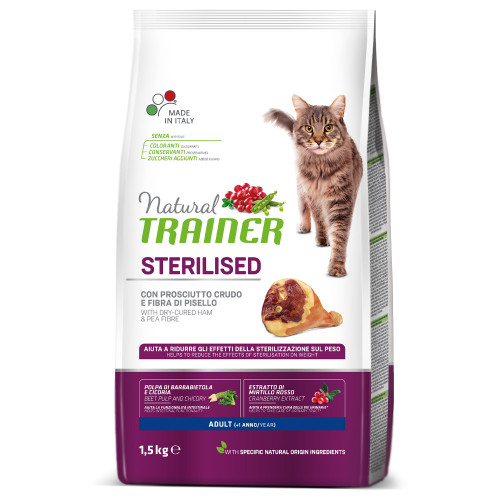 Корм Trainer Natural Super Premium для дорослих стерилізованих кішок від 1 року, сиров'ялена шинка, 1.5 кг