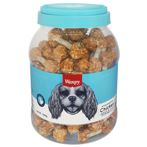Ласощі Wanpy Chicken Jerky & Rice Dumbells кістка-гантель з в'яленої куркою і рисом, для собак, 1 кг