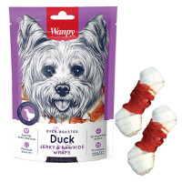 Лакомство Wanpy Duck Jerky & Rawhide Wraps кость с узлами и вяленой уткой, для собак, 100 г Лакомство Wanpy Duck Jerky & Rawhide Wraps кость с узлами и вяленой уткой, для собак, 100 г