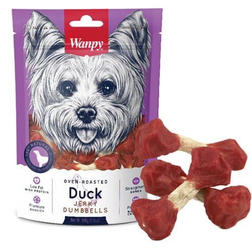 Ласощі Wanpy Duck Jerky Dumbbells гантель з в'яленої качкою, для собак, 100 г