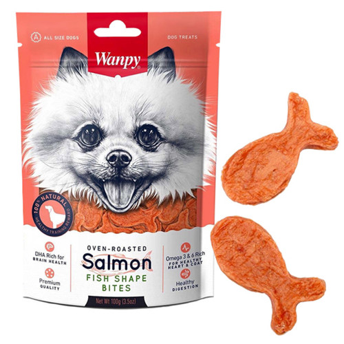 Ласощі Wanpy Salmon Fish Shape Bites рибки з лосося і курки, для собак, 100 г