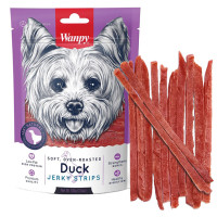 Лакомство Wanpy Soft Duck Jerky Strips вяленые утиные полоски, для собак, 100 г Лакомство Wanpy Soft Duck Jerky Strips вяленые утиные полоски, для собак, 100 г