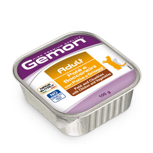 Консерви Gemon Cat Wet Adult для дорослих котів, шматочки в паштеті, курка з овочами, 100 г