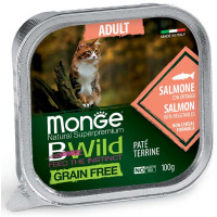 Консерви Monge Cat Be Wild Gr.Free Wet Adult для дорослих котів, паштет, лосось з овочами, 100 г Консерви Monge Cat Be Wild Gr.Free Wet Adult для дорослих котів, паштет, лосось з овочами, 100 г