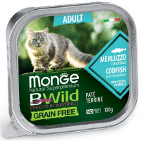 Влажный корм Monge Cat Be Wild Gr.Free Wet Adult для взрослых кошек, паштет, треска с овощами, 100 г Влажный корм Monge Cat Be Wild Gr.Free Wet Adult для взрослых кошек, паштет, треска с овощами, 100 г
