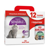 Сухой корм Royal Canin Sensible при чувствительном пищеварении у кошек, 4 кг + 12 паучей в подарок Сухой корм Royal Canin Sensible при чувствительном пищеварении у кошек, 4 кг + 12 паучей в подарок