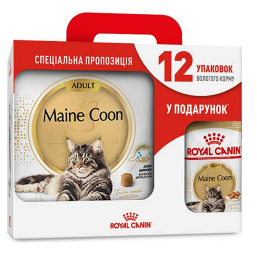 Сухой корм Royal Canin Maine Coon Adult для мейн-кунов, 4 кг + 12 паучей в подарок