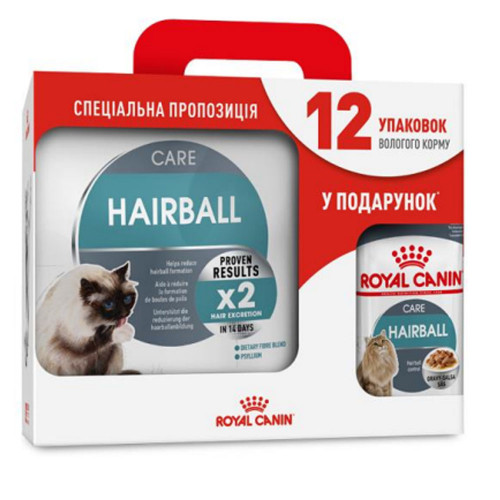 Сухой корм Royal Canin Hairball Care для вывода шерсти у кошек, 4 кг + 12 паучей в подарок