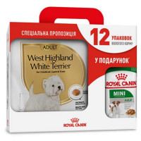 Сухой корм Royal Canin West Highland White Terrier Adult для вест хайленд уайт терьеров, 3 кг + 12 паучей в подарок Сухой корм Royal Canin West Highland White Terrier Adult для вест хайленд уайт терьеров, 3 кг + 12 паучей в подарок