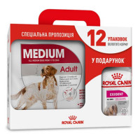 Сухий корм Royal Canin Medium Adult для собак середніх порід, 4 кг + 12 паучів у подарунок Сухий корм Royal Canin Medium Adult для собак середніх порід, 4 кг + 12 паучів у подарунок